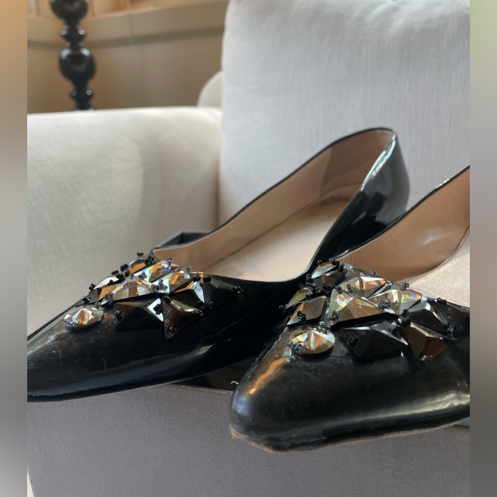Prada Authentic Black Patent Rhinestone Flats